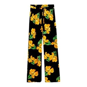 Zara Floral Black and Yellow Palazzo Trousers. Straight Fit size M